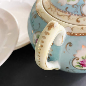 Antique Porcelain Sugar Bowl with Three Legs - Handpainted in Regency Colors