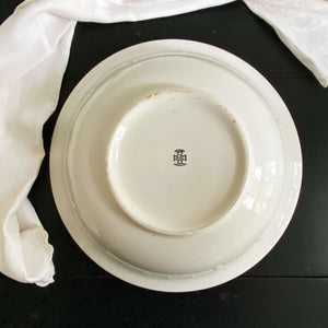 Antique Large Wash Basin Bowl with Teal Flowers by International Pottery Co circa 1920s-1930s
