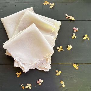 Antique Ivory Embroidered Table Linens - Napkins and Mats - Set of Five