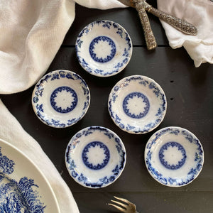 Rare Antique J & G Meakin Blue & White Butter Pats - Acantha Pattern Set of Five