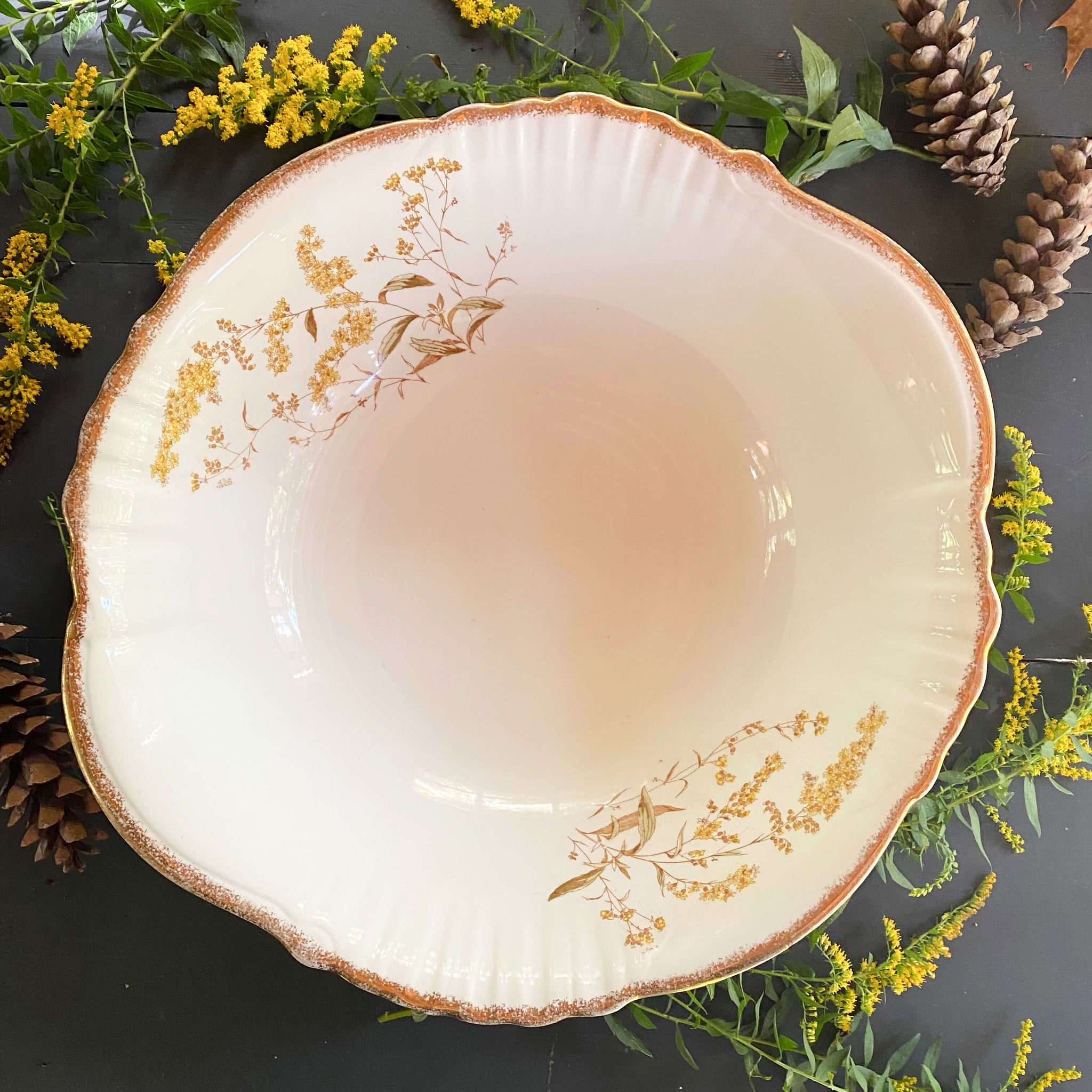 Antique John Maddock & Sons Wash Basin Bowl with Goldenrod Flowers circa 1870-1897