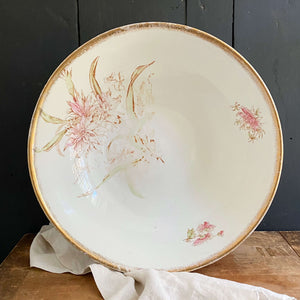 Antique Pink Floral Royal Porcelain Wash Basin & Pitcher by Maddock's Lamberton Works circa 1888-1902