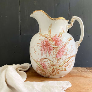 Antique Pink Floral Royal Porcelain Wash Basin & Pitcher by Maddock's Lamberton Works circa 1888-1902