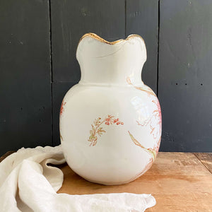 Antique Pink Floral Royal Porcelain Wash Basin & Pitcher by Maddock's Lamberton Works circa 1888-1902