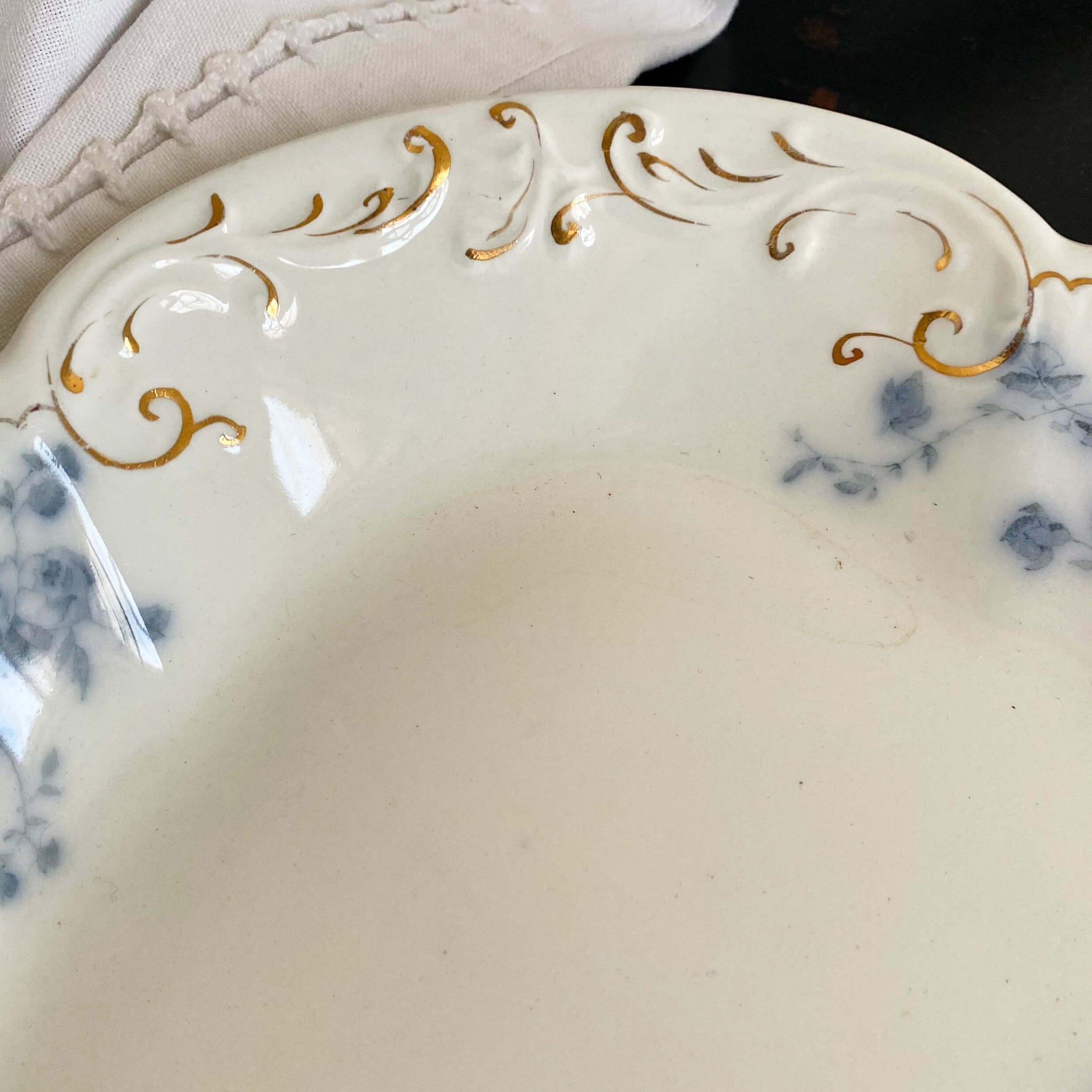 Antique Flow Blue Covered Vegetable Dishes & Platter Set - Marechal Neil by W.H. Grindley circa 1896