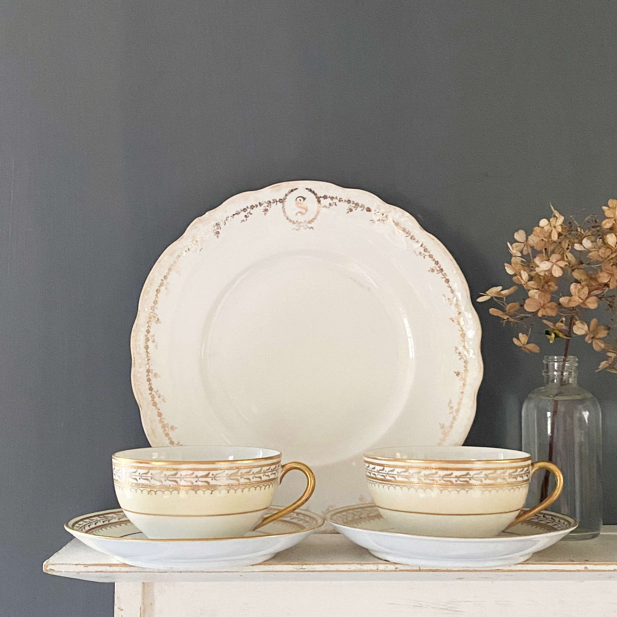 Antique Noritake Chanfaire Porcelain Cups and Saucers Set of Two