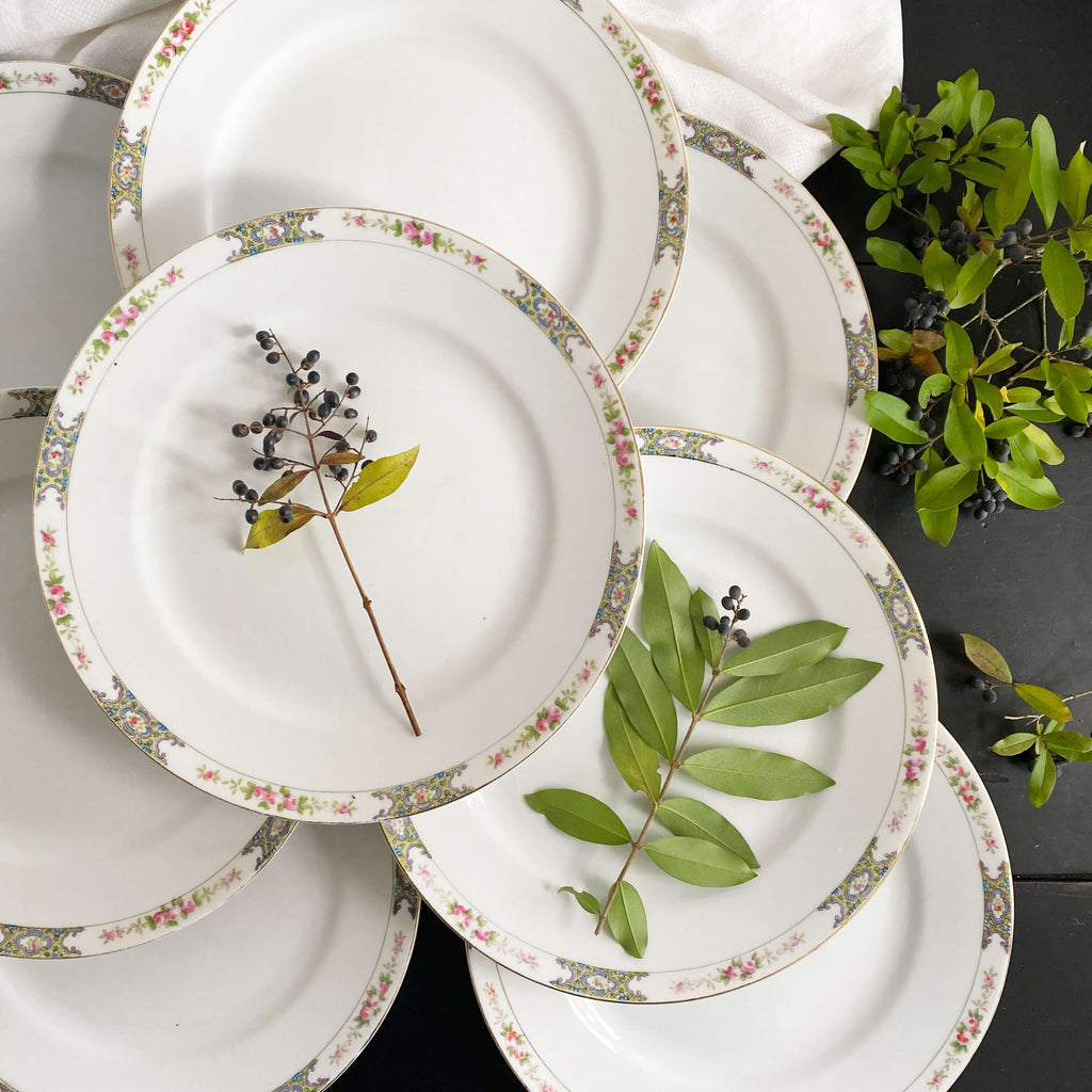 Antique Noritake Thelma Bassett Porcelain Dinner Plates - Set of Eight circa 1920s