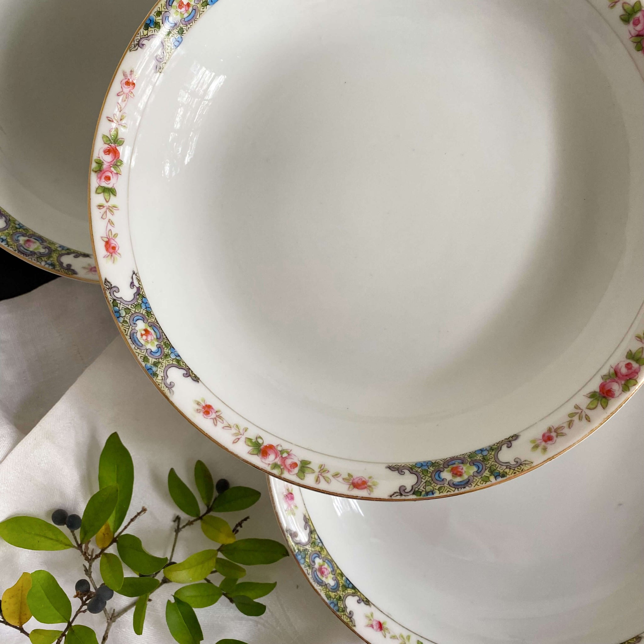 Antique Noritake Porcelain Soup Bowls Thelma Bassett Pattern circa 1920s - Set of Four