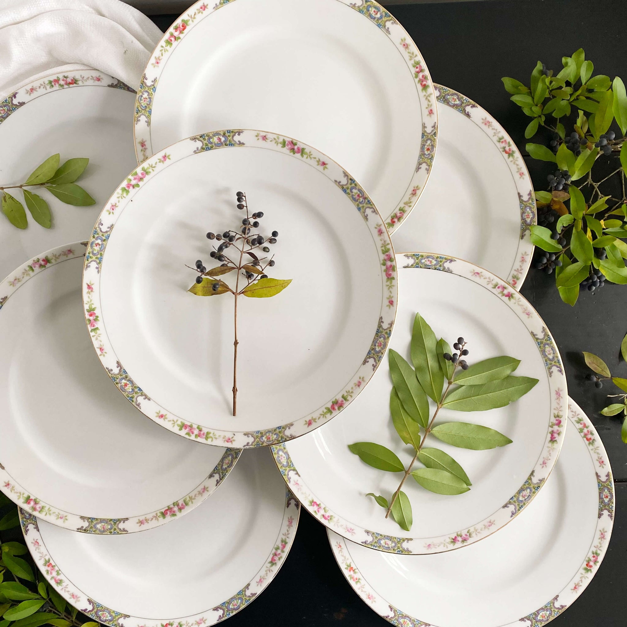 Antique Noritake Thelma Bassett Porcelain Dinner Plates - Set of Eight circa 1920s