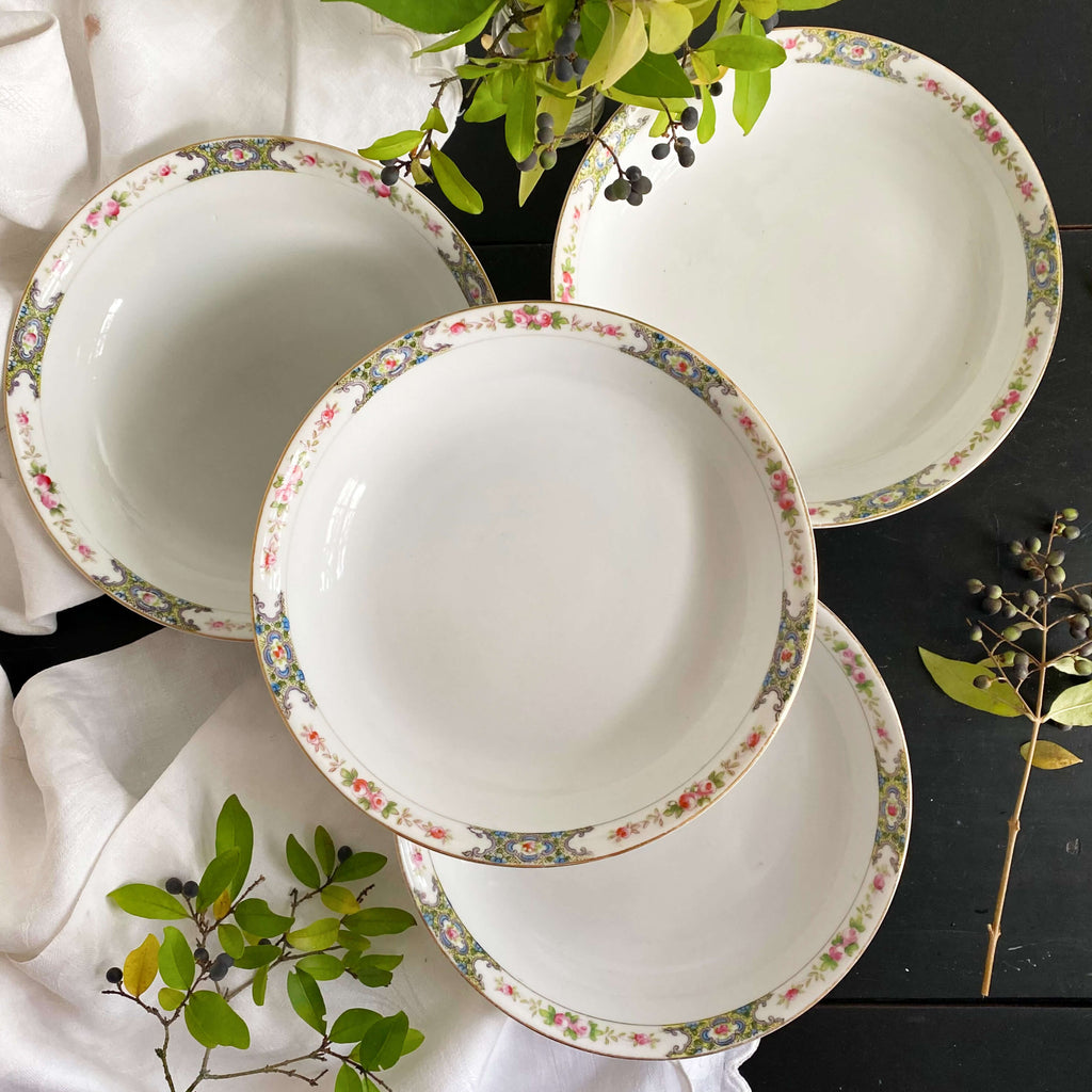 Antique Noritake Porcelain Soup Bowls Thelma Bassett Pattern circa 1920s - Set of Four