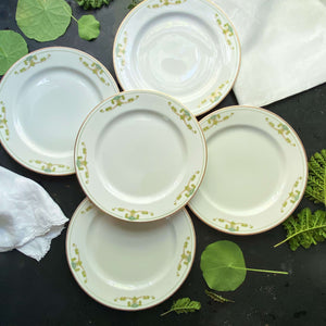 Antique Syracuse O.P.Co. Teal and Green Floral Salad Plates - Set of Five circa 1912-1930s