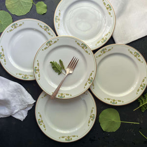Antique Syracuse O.P.Co. Teal and Green Floral Salad Plates - Set of Five circa 1912-1930s
