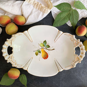 Antique Handpainted Porcelain Fruit Bowl with Pear Motif by Oscar Schaller & Co circa 1882-1909