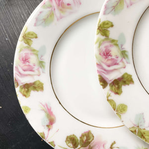 Antique Pink Rose Porcelain Bread Plates by Hermann Ohme circa 1900-1920s - Set of Six