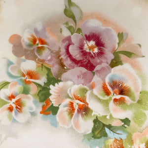 Antique Lustreware Serving Bowl with Airbrushed Chicks and Pansy Flowers