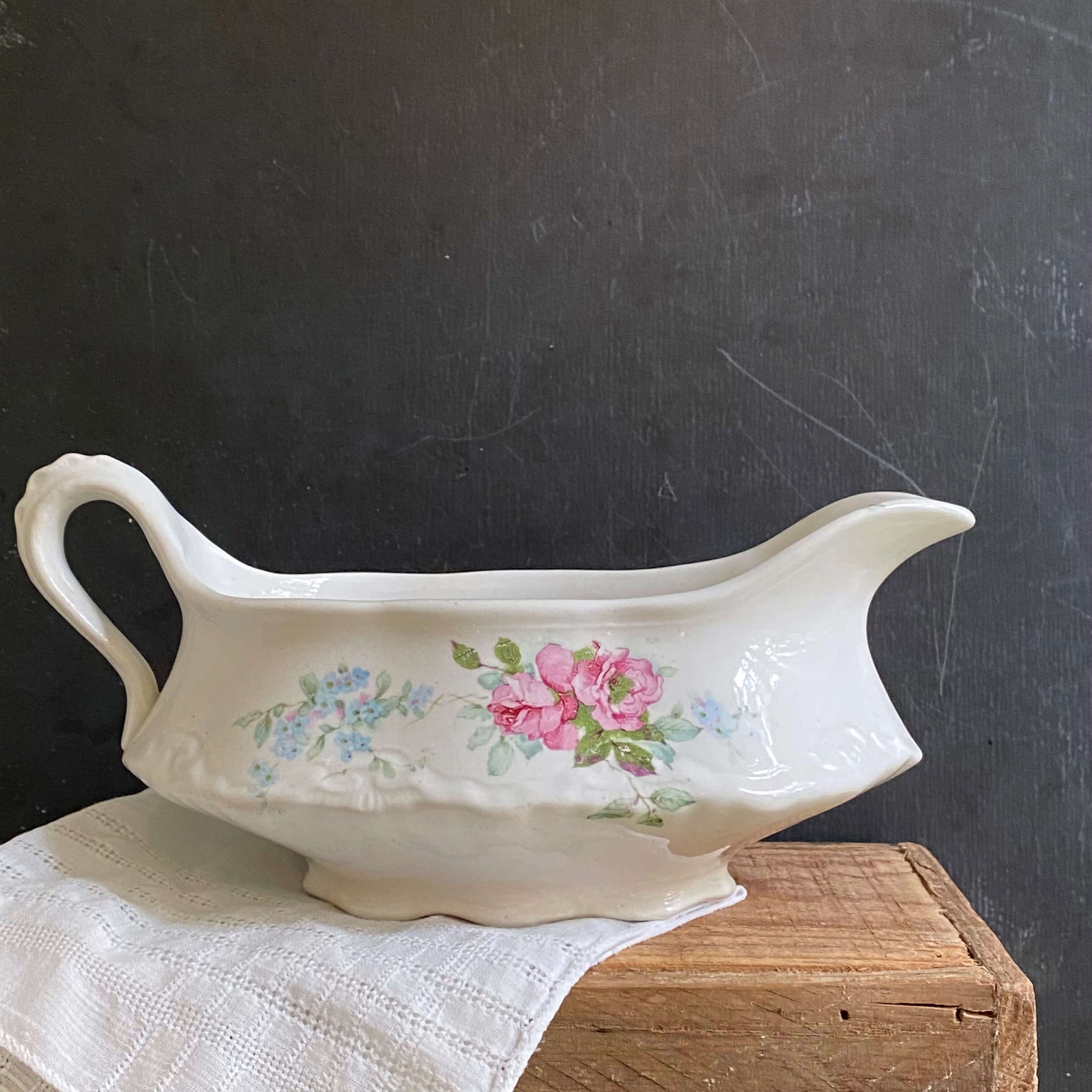 Antique United States Pottery Floral Gravy Boat circa 1893-1922 Wellsville Ohio