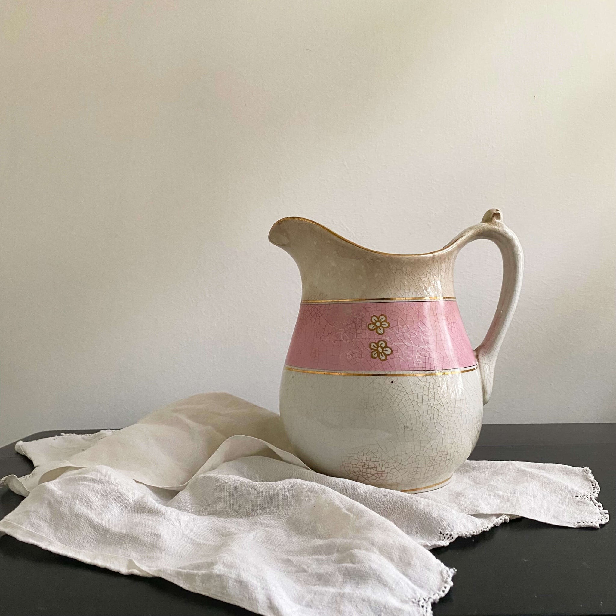 Antique Pink Striped Pitcher by Burgess & Campbell
