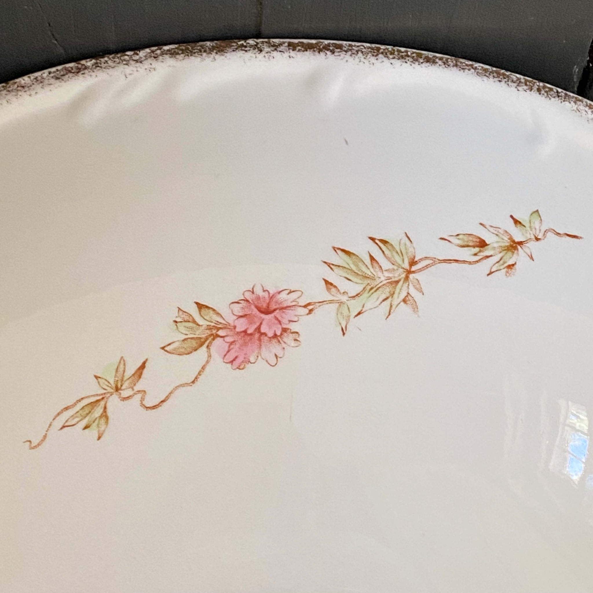 Antique Pink Floral Royal Porcelain Wash Basin & Pitcher by Maddock's Lamberton Works circa 1888-1902