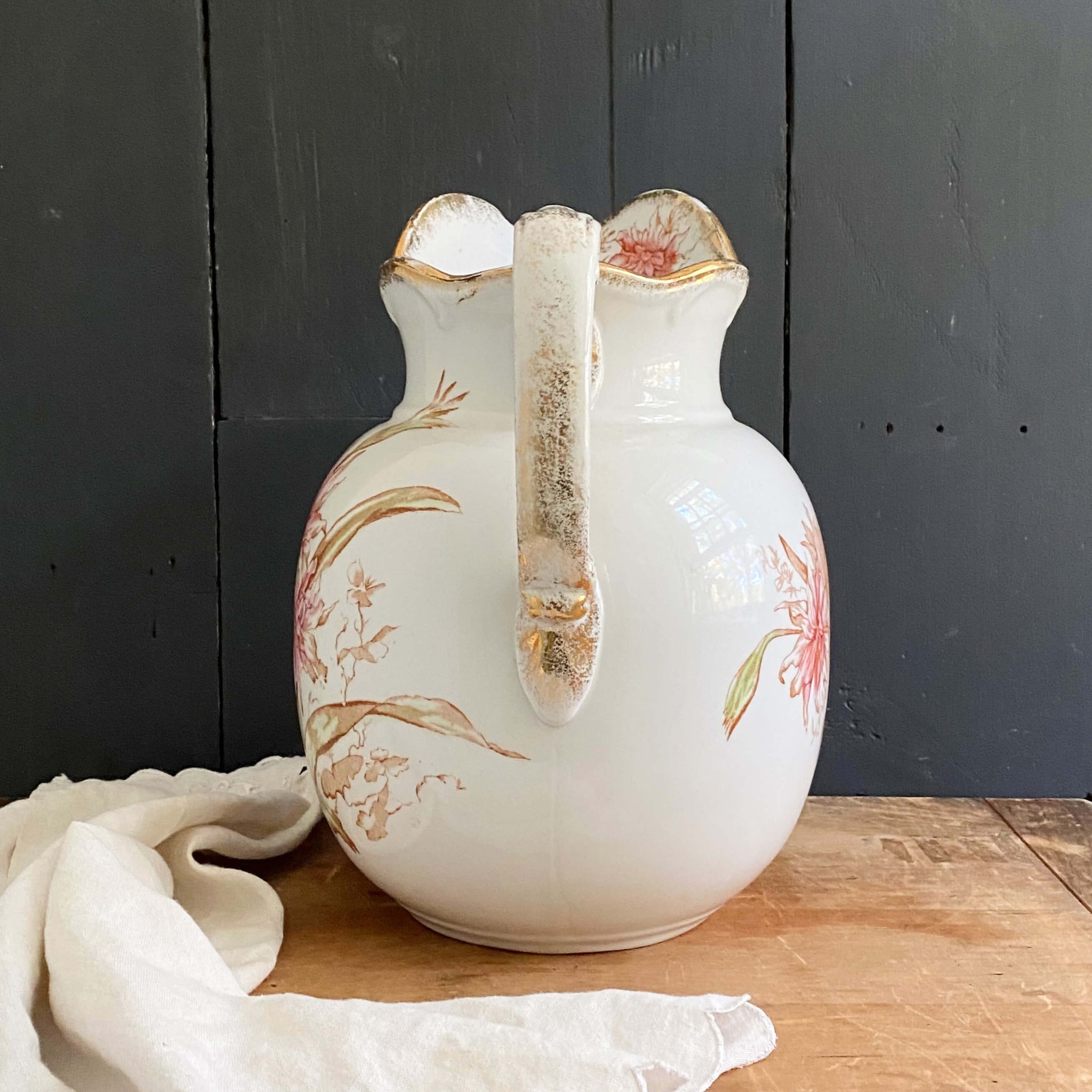 Antique Pink Floral Royal Porcelain Wash Basin & Pitcher by Maddock's Lamberton Works circa 1888-1902