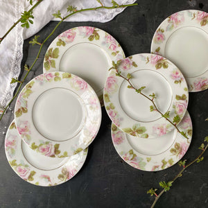 Antique Pink Rose Porcelain Bread Plates by Hermann Ohme circa 1900-1920s - Set of Six