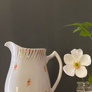 Antique Porcelain Cream and Sugar Set with Handpainted Orange Flower Buds