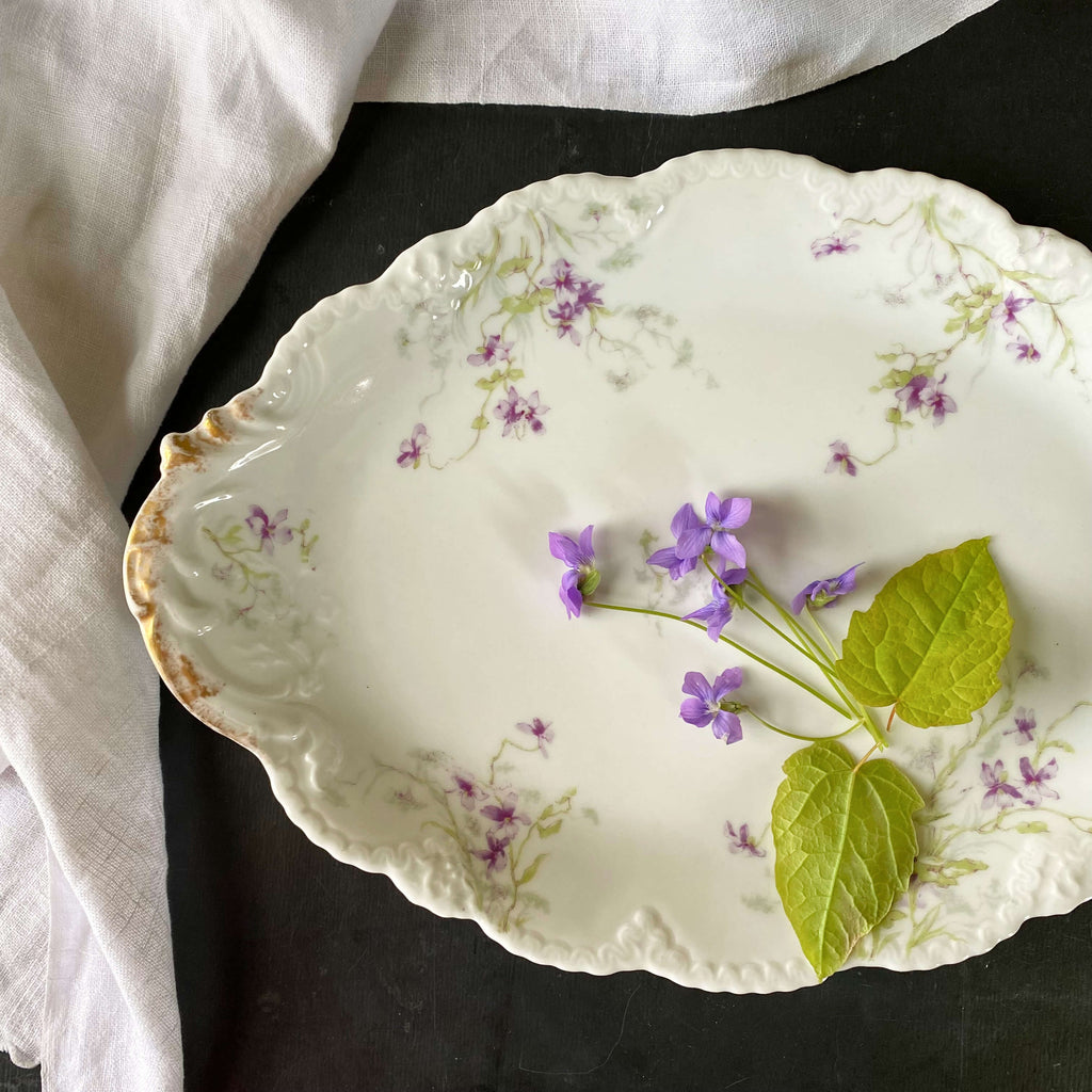 Antique Small French Limoges Platter with Violet Flowers circa 1895 by Theodore Haviland - Schleiger 148G Pattern
