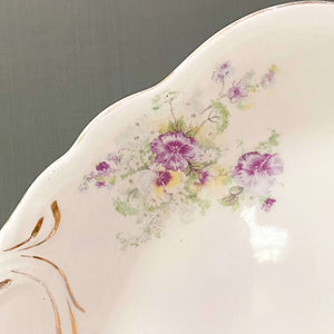 Antique Purple Pansy Flower Platter by C.P.Co in the Dixie Shape circa 1880s-early 1900s
