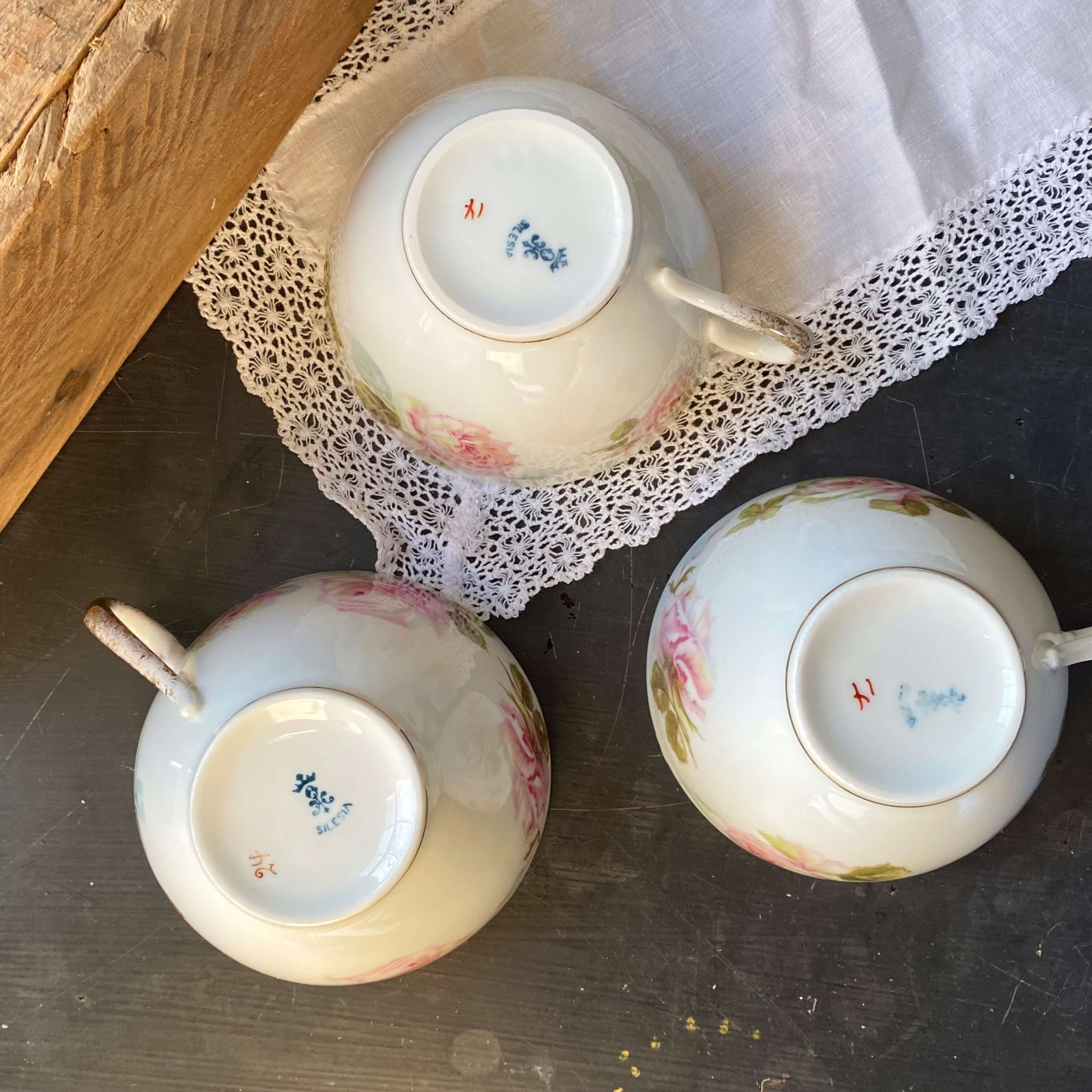 Antique Hermann Ohme Porcelain Teacups - Set of Three circa 1900-1920 Made in Germany