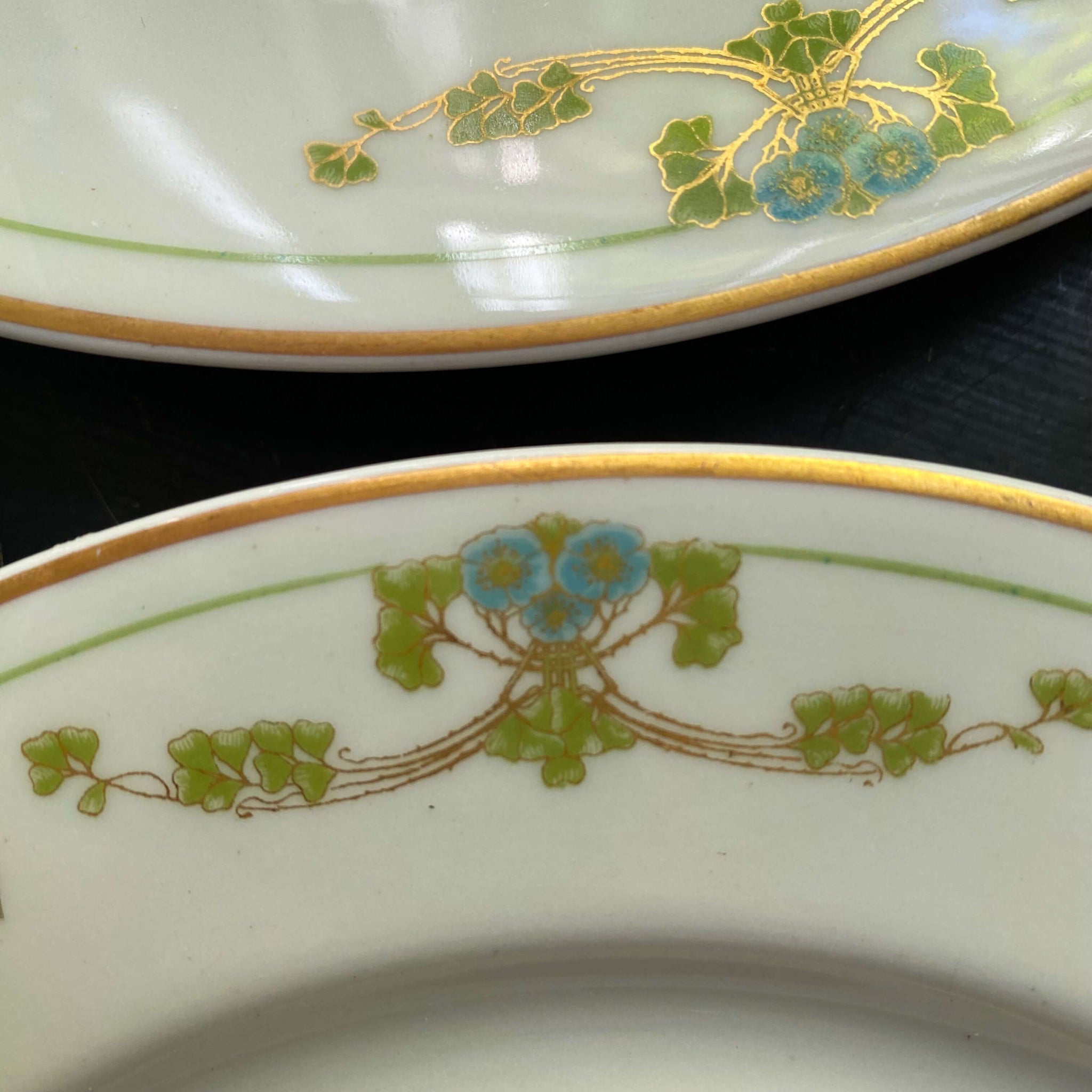 Antique Syracuse O.P.Co. Teal and Green Floral Salad Plates - Set of Five circa 1912-1930s