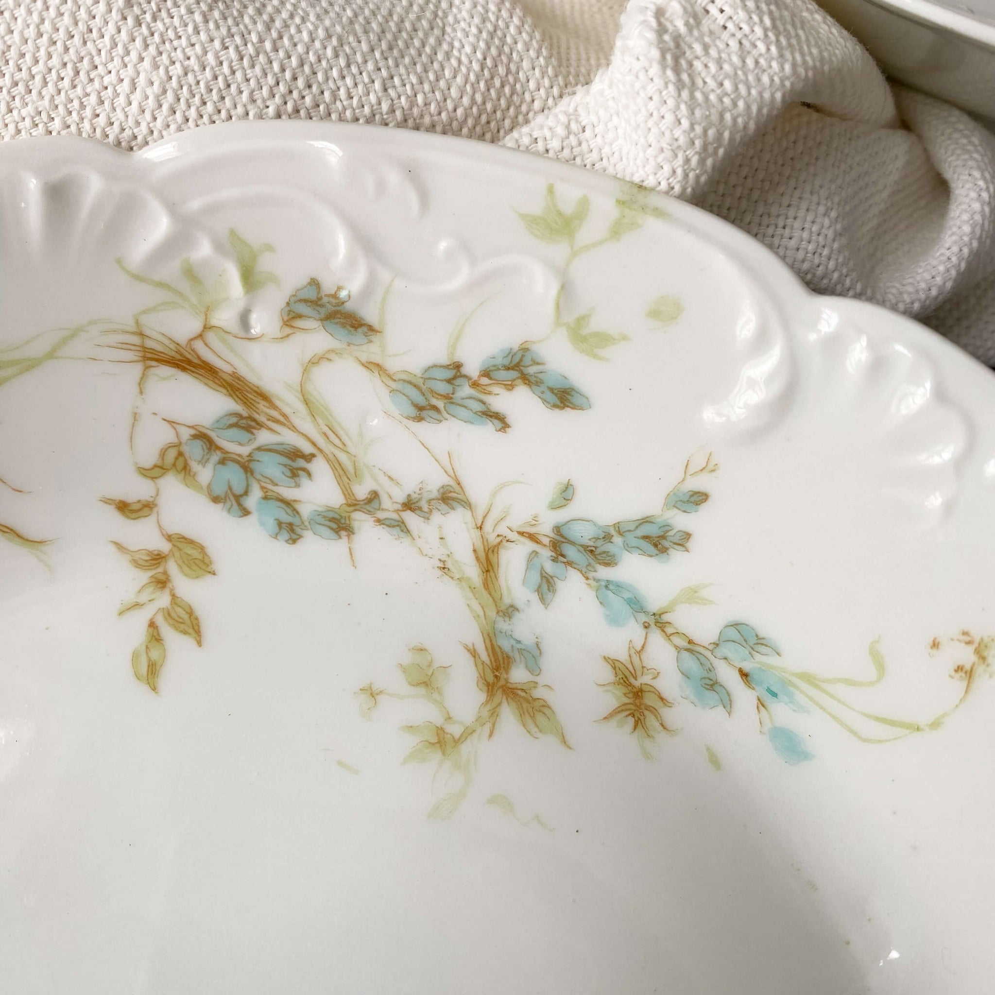 Antique Haviland & Co Limoges Porcelain Soup Bowls - Green and Teal Floral Schleiger Pattern 245- Set of Three  circa 1889-1931