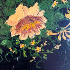 Antique Black Tole Tray with Hand-Painted Birds and Flowers - 16 x 22 Size