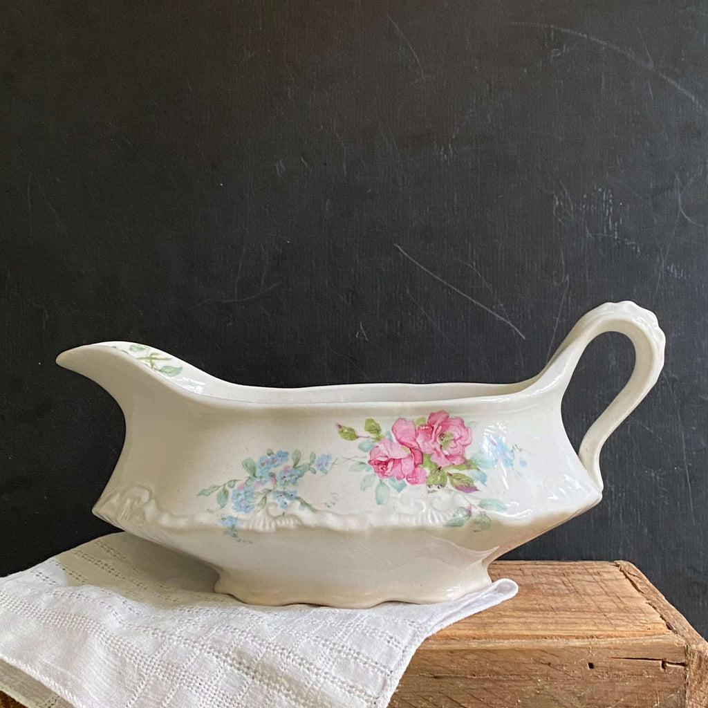 Antique United States Pottery Floral Gravy Boat circa 1893-1922 Wellsville Ohio