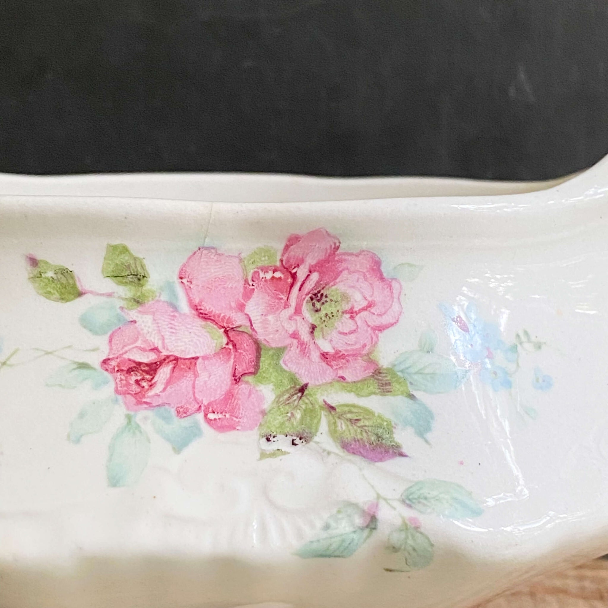 Antique United States Pottery Floral Gravy Boat circa 1893-1922 Wellsville Ohio