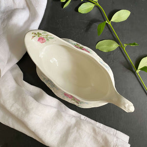 Antique United States Pottery Floral Gravy Boat circa 1893-1922 Wellsville Ohio