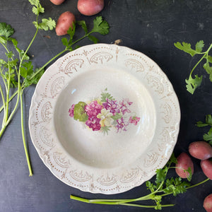Antique Purple Violets Floral Soup Bowl with Decorative Gold Filigree