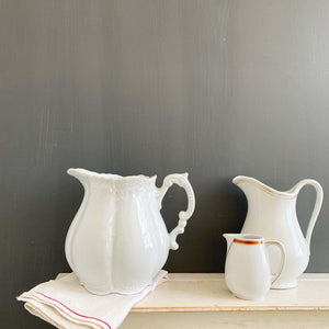 Small Antique Porcelain All White Pitcher with Embossed Designs