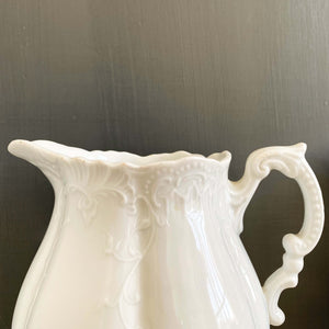 Small Antique Porcelain All White Pitcher with Embossed Designs