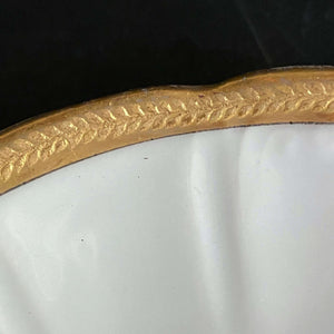 Antique Gold & White French Porcelain Cups & Saucers - Mismatched Set of Two circa 1880s-1930s
