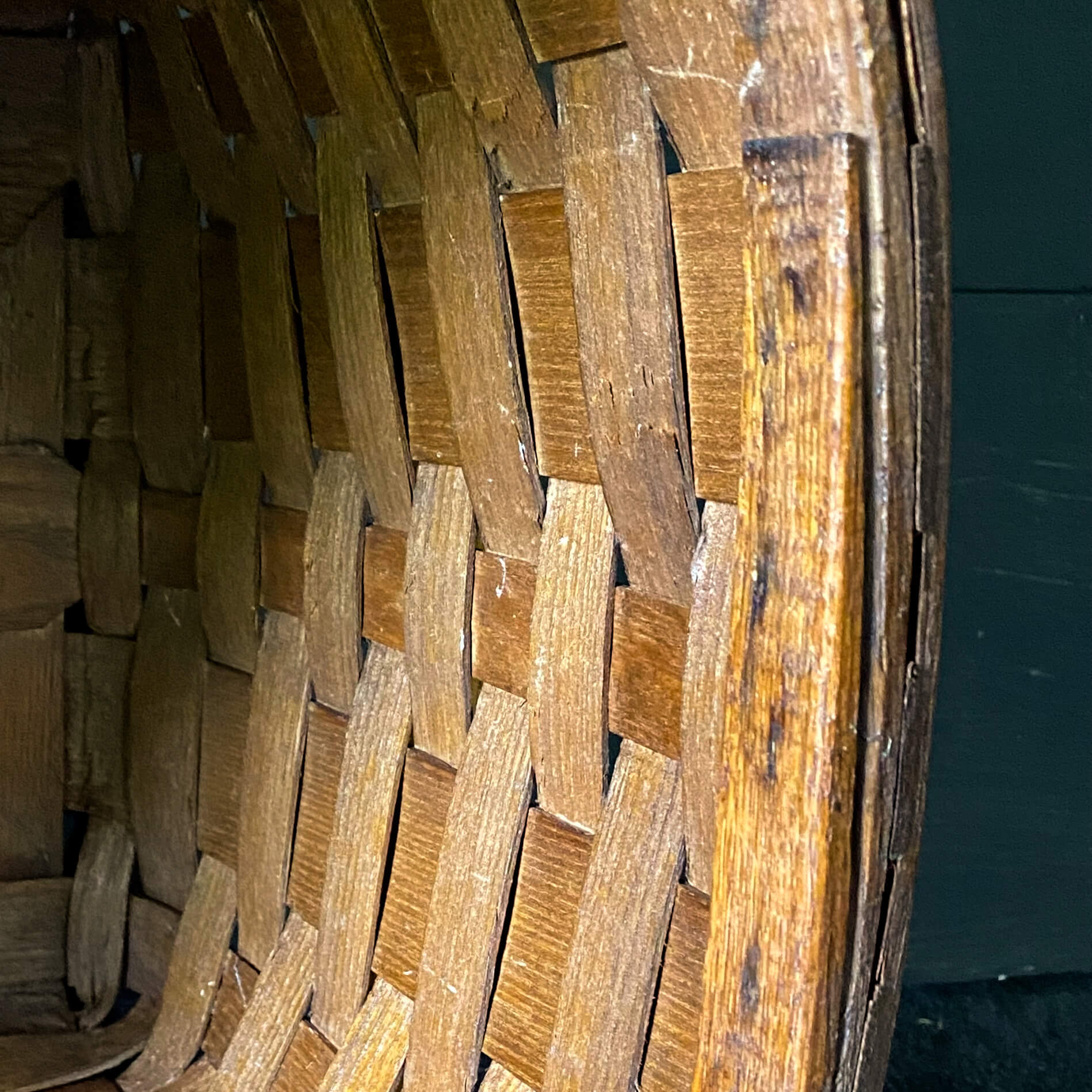 Vintage Large Split Oak Picnic Basket with Brass Latch