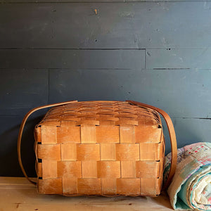 Vintage 1930s Split Oak Basketweave Picnic Basket