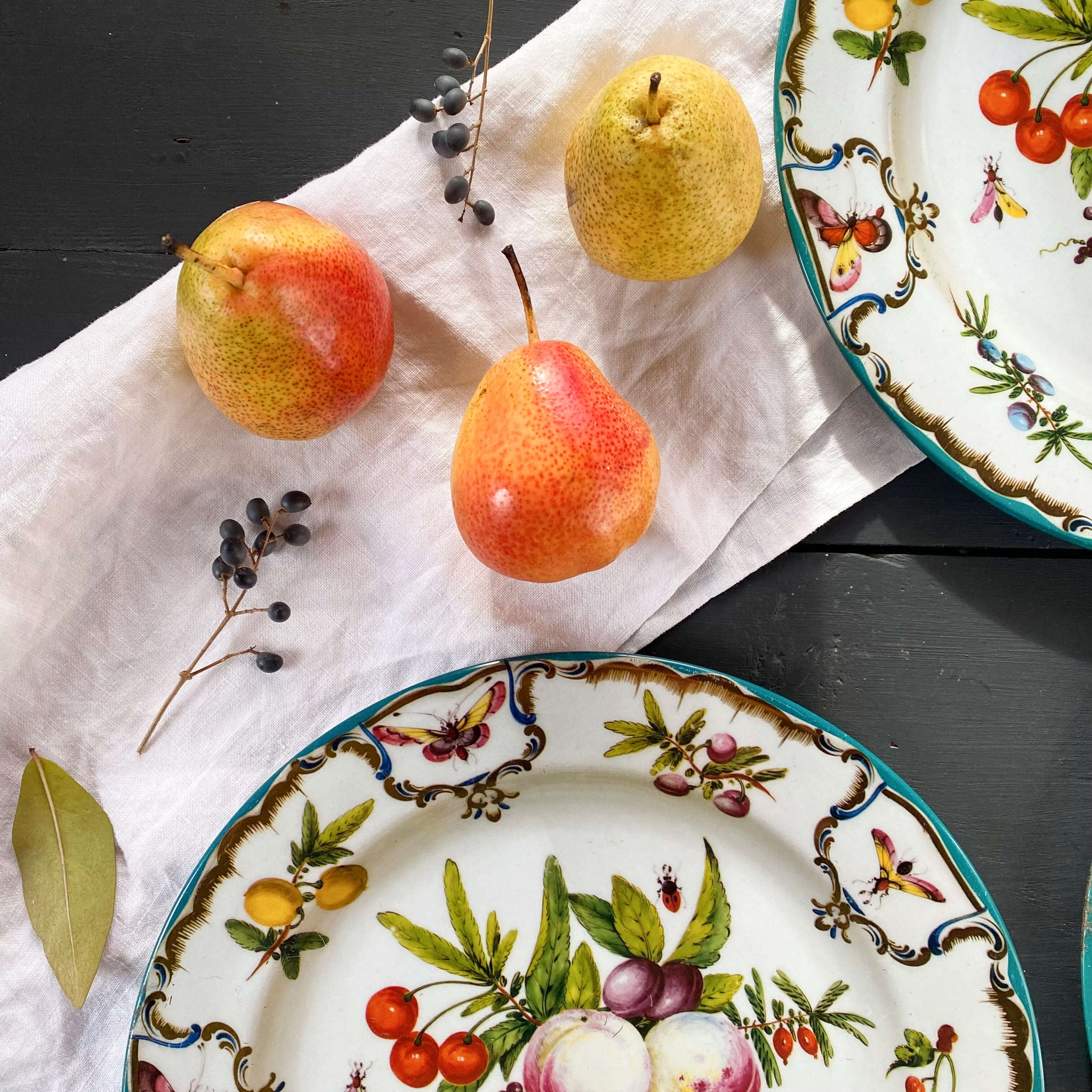 Botanical Metal Picnic Plates from the Metropolitan Museum of Art Featuring Worcester Pottery's Duke Of Gloucester Pattern  - Set of Four