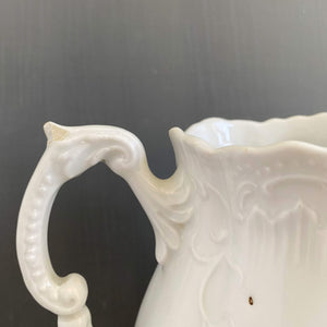 Small Antique Porcelain All White Pitcher with Embossed Designs