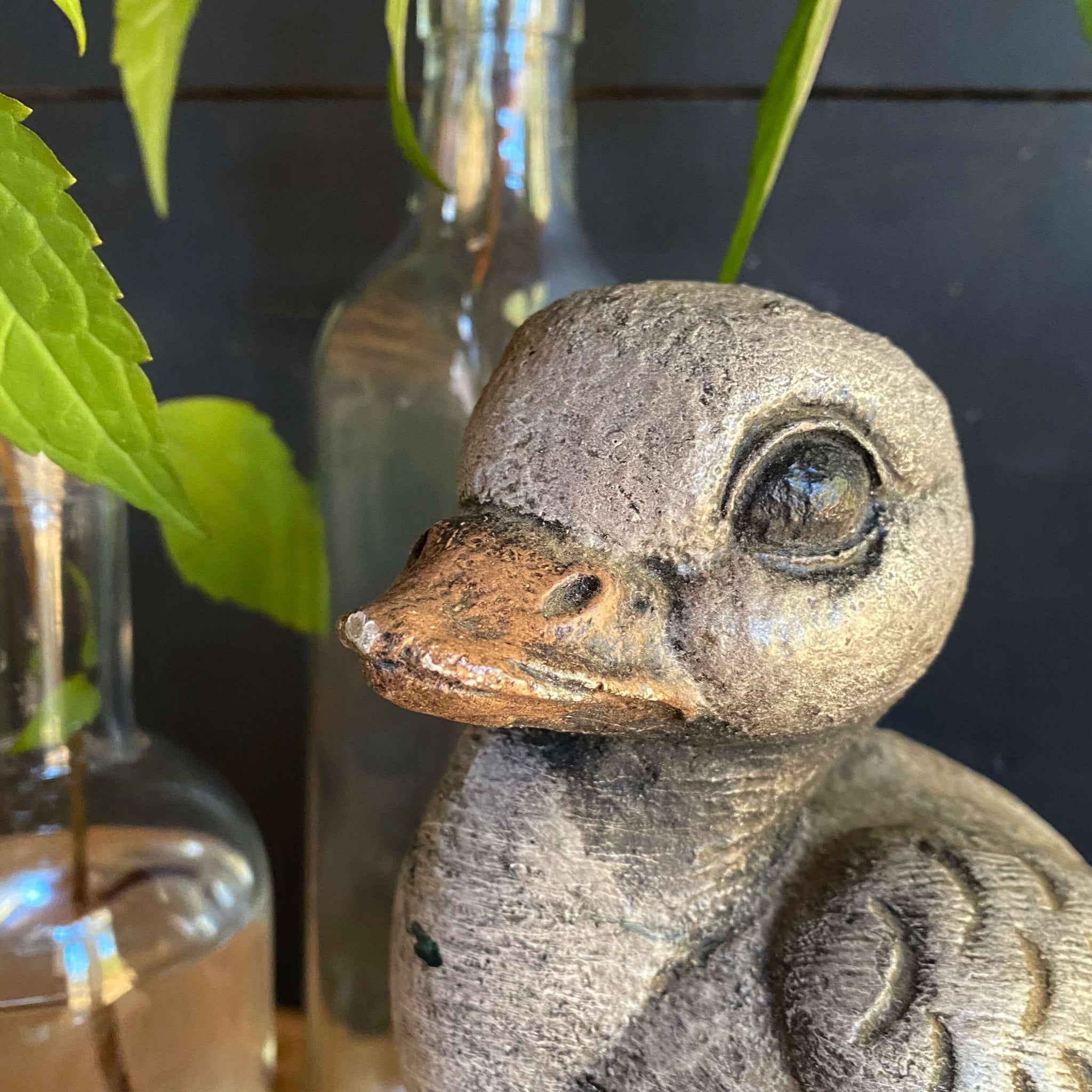 Vintage Concrete Duckling Garden Statue by Henri Studio circa 1987