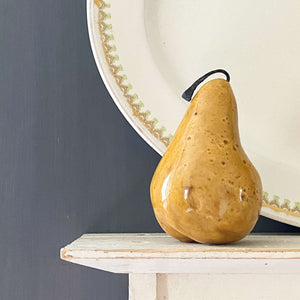 Glass Pear Sculpture with Square Nail Stem - Handmade Lifelike Fruit Art