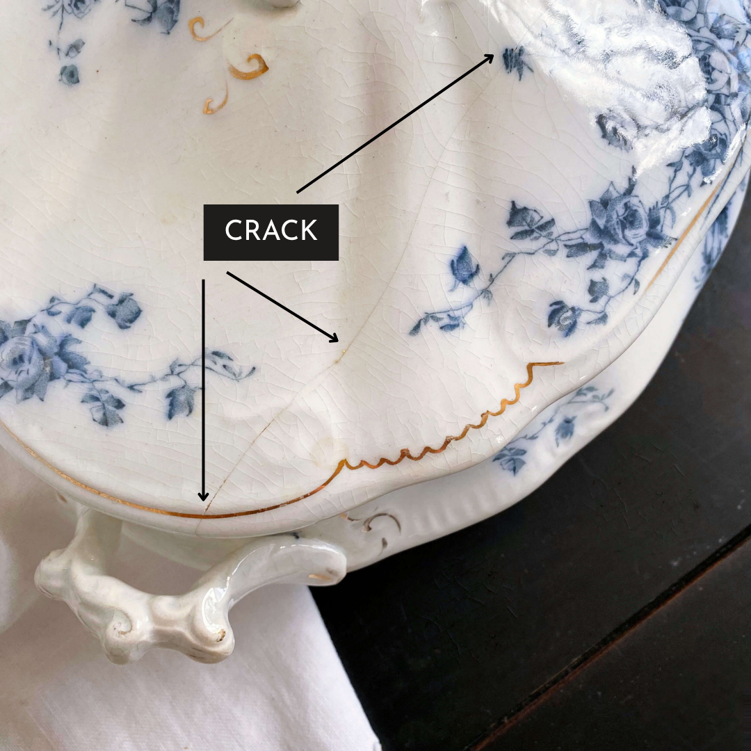 Antique Flow Blue Covered Vegetable Dishes & Platter Set - Marechal Neil by W.H. Grindley circa 1896