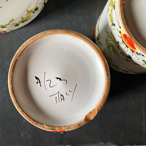 Handmade Italian Ceramic Kitchen Canisters with Handpainted Florals - Set of Four