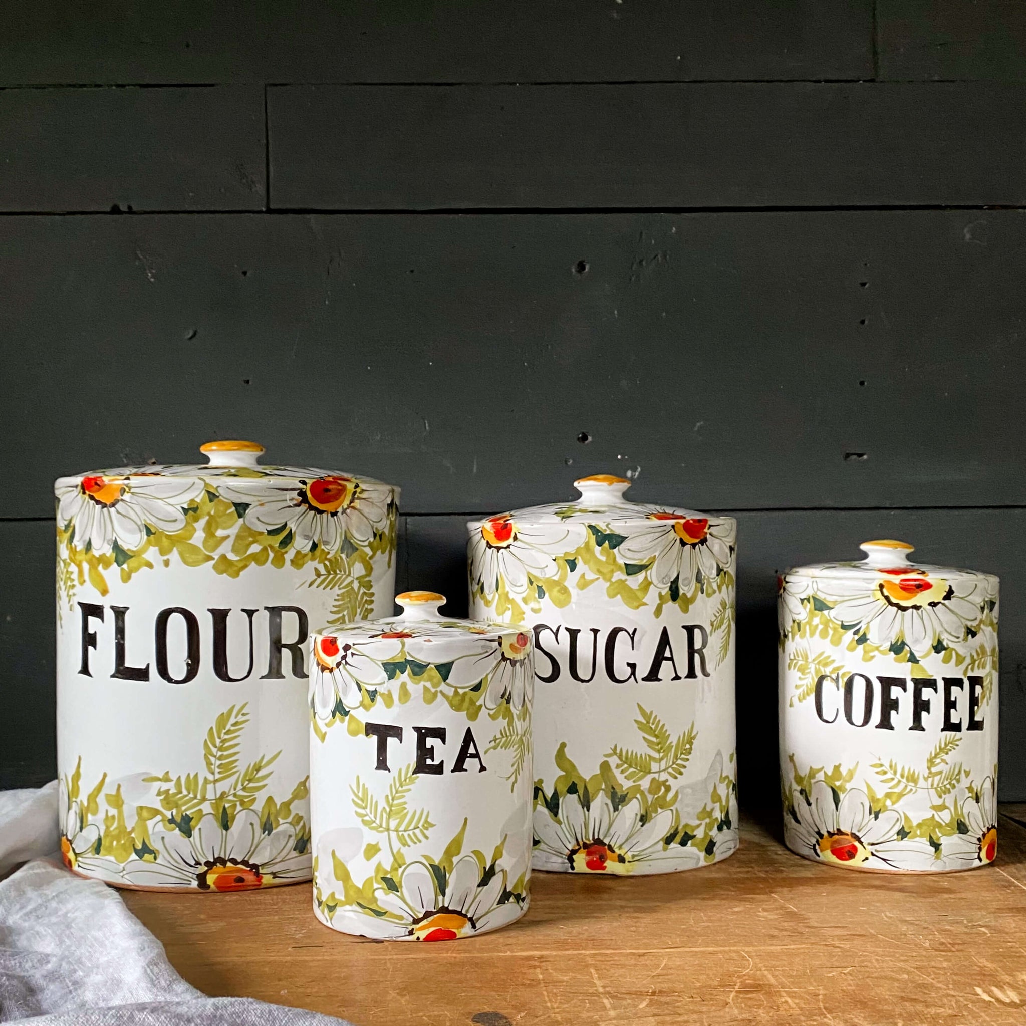 Handmade Italian Ceramic Kitchen Canisters with Handpainted