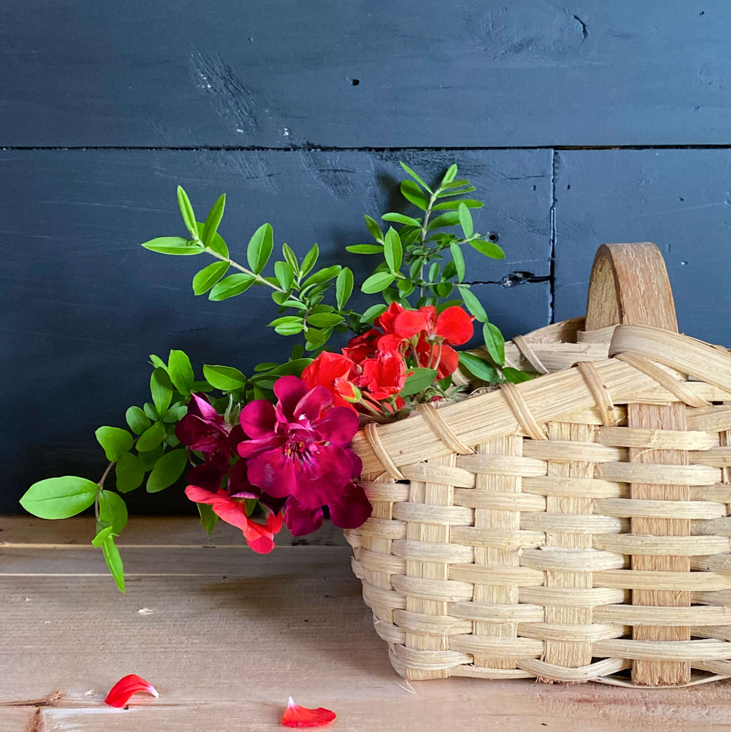 Small Handmade Split Oak Gathering Basket - Rectangular Shape with Handle 10x6