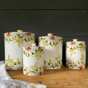 Handmade Italian Ceramic Kitchen Canisters with Handpainted Florals - Set of Four
