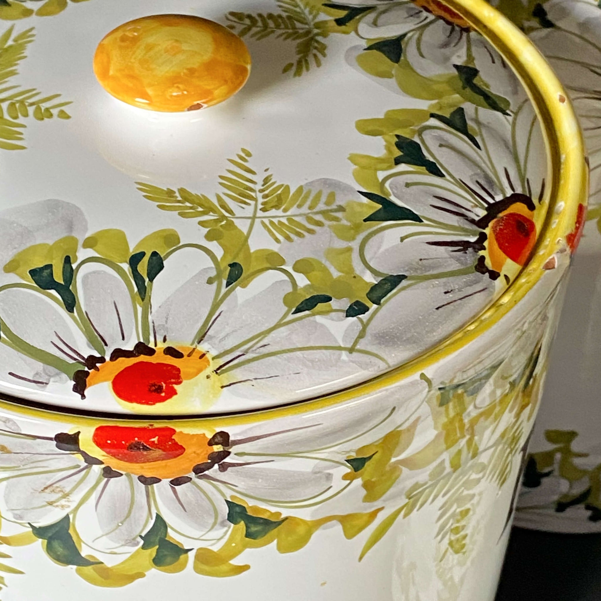 Handmade Italian Ceramic Kitchen Canisters with Handpainted Florals - Set of Four